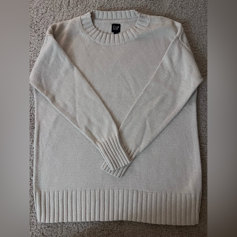 Vintage GAP 100% Cotton Classic Cream Crew Neck Sweater Size Small with Ribbing
